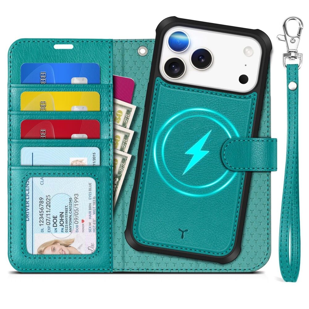 2-in-1 Detachable Wallet Case for iPhone 17 Pro Max 6.9" 2025 RFID Blocking Teal